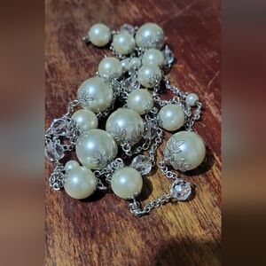 MCM~ Flapper~50 inch ~ Pearl and Silver Necklace